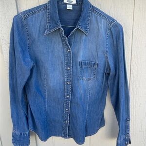 Distressed Denim Shirt with Pearl Snaps